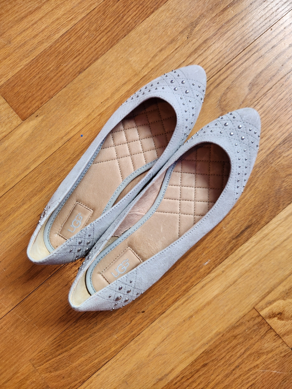 UGG Women's Light Gray Studded Suede Pointed-Toe Flats